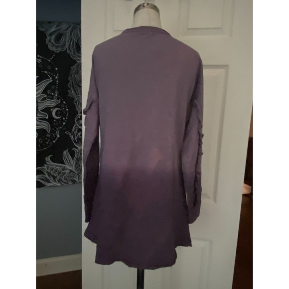 NWT Indigo Thread purple color fade sweatshirt top ruffled sleeve XS RUNS BIG - Picture 3 of 4